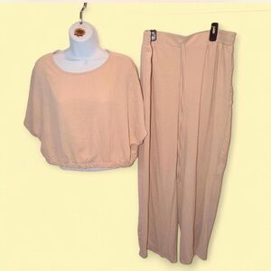 SHEIN Blush Pink Crop Top & Wide-Leg Pants Set